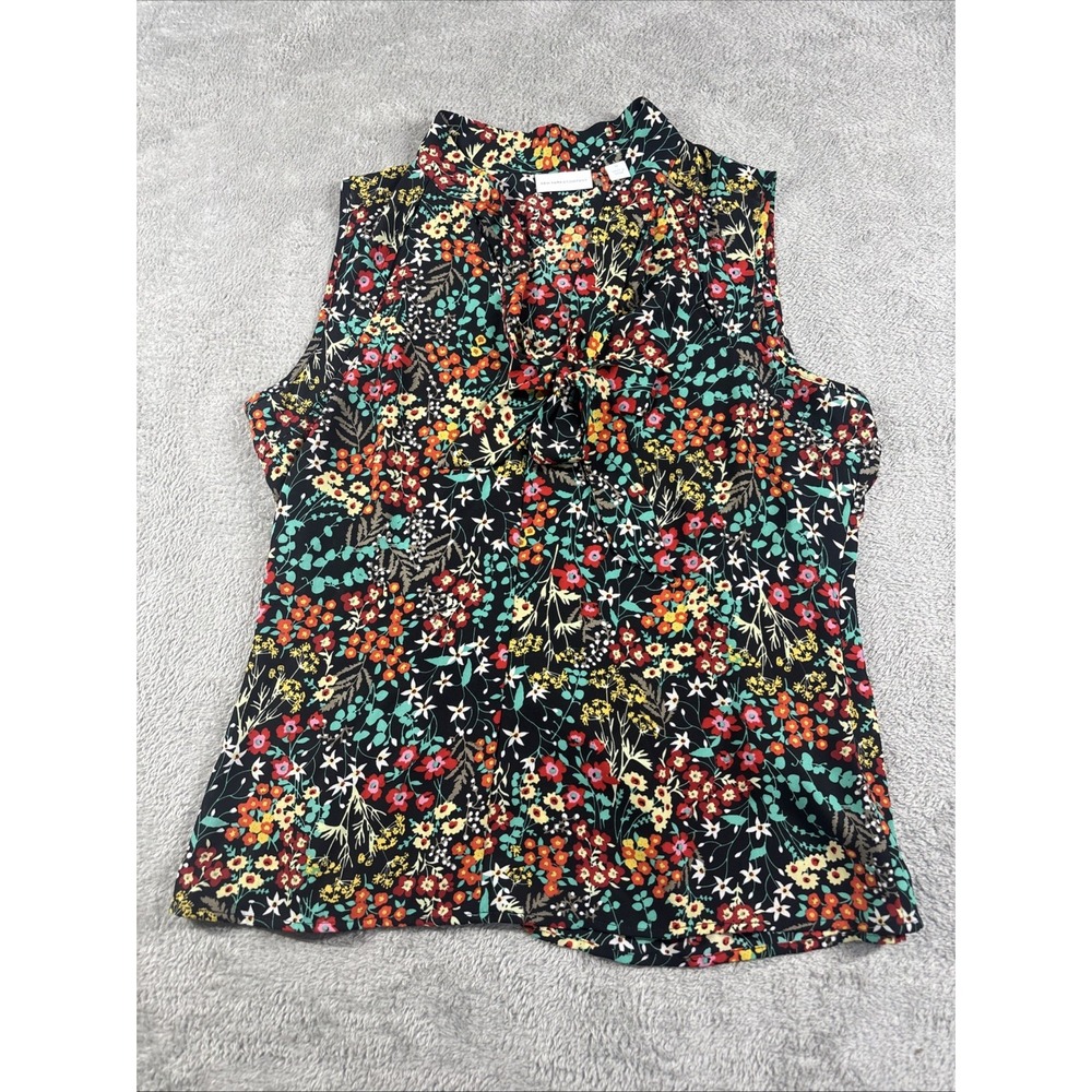 New York & Company Multicolor Sleeveless Tie Front Blouse Size Medium